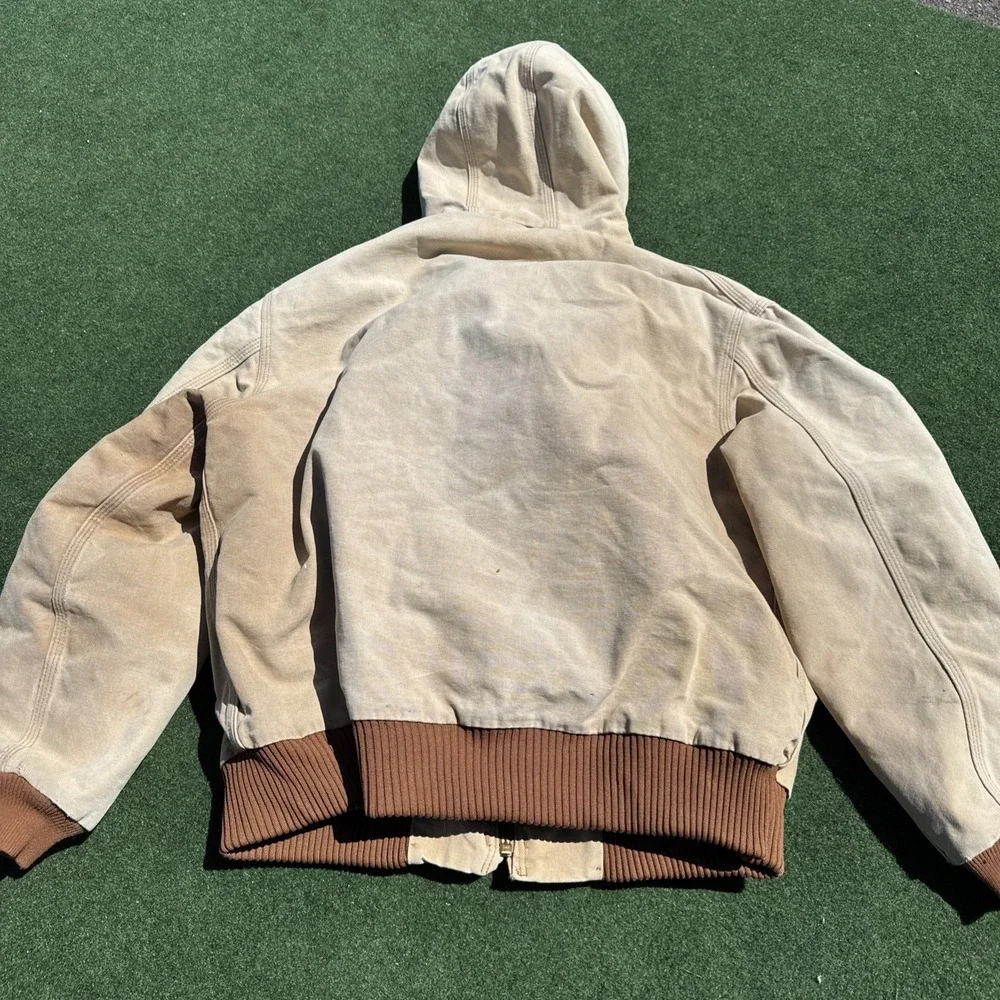 Mens Carhartt Washed Duck Canvas Hoodie Jacket Large Tan